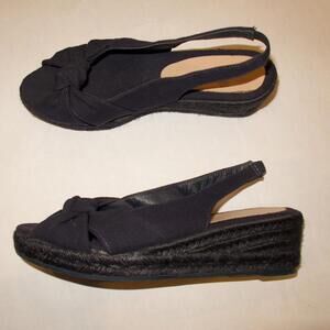 Rouje Paris Estelle Navy Blue Wedge Slignback Espadrilles Open Toes